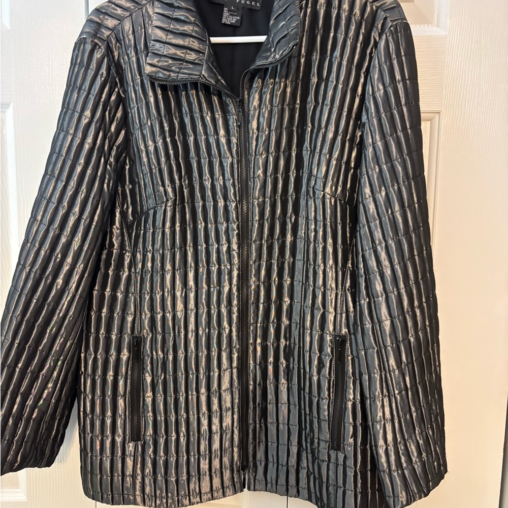 Yansi Fugel Metallic Black Quilted Puffer Jacket